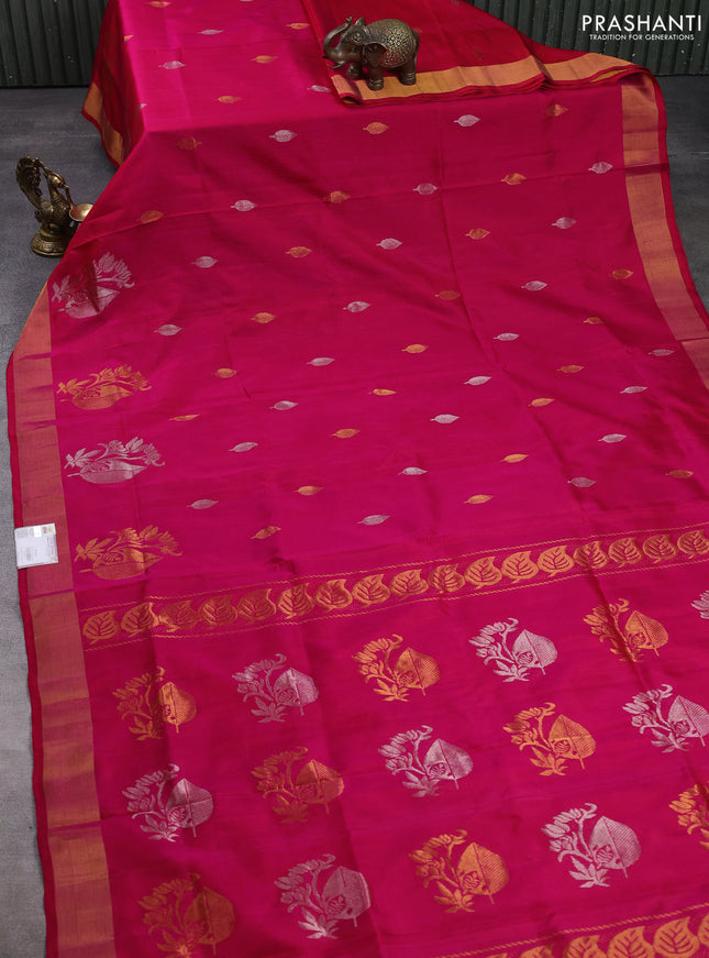 Pure uppada silk saree dual shade of pink with silver & gold zari woven buttas and zari woven butta border