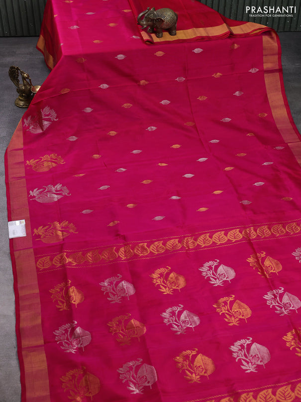 Pure uppada silk saree dual shade of pink with silver & gold zari woven buttas and zari woven butta border