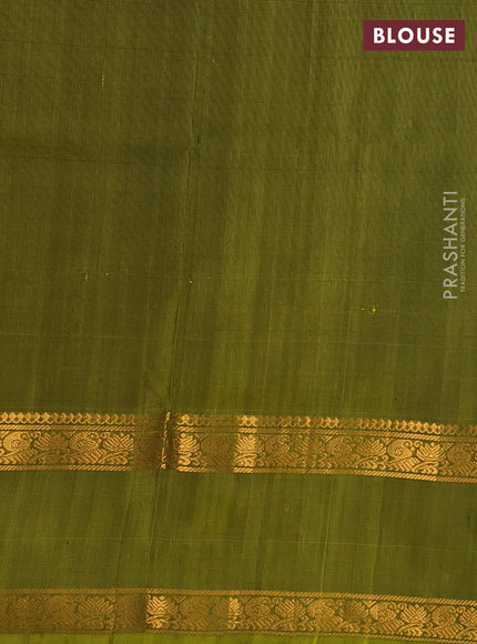 Pure uppada silk saree black and mehendi green with silver & gold zari woven buttas and rettapet zari woven border