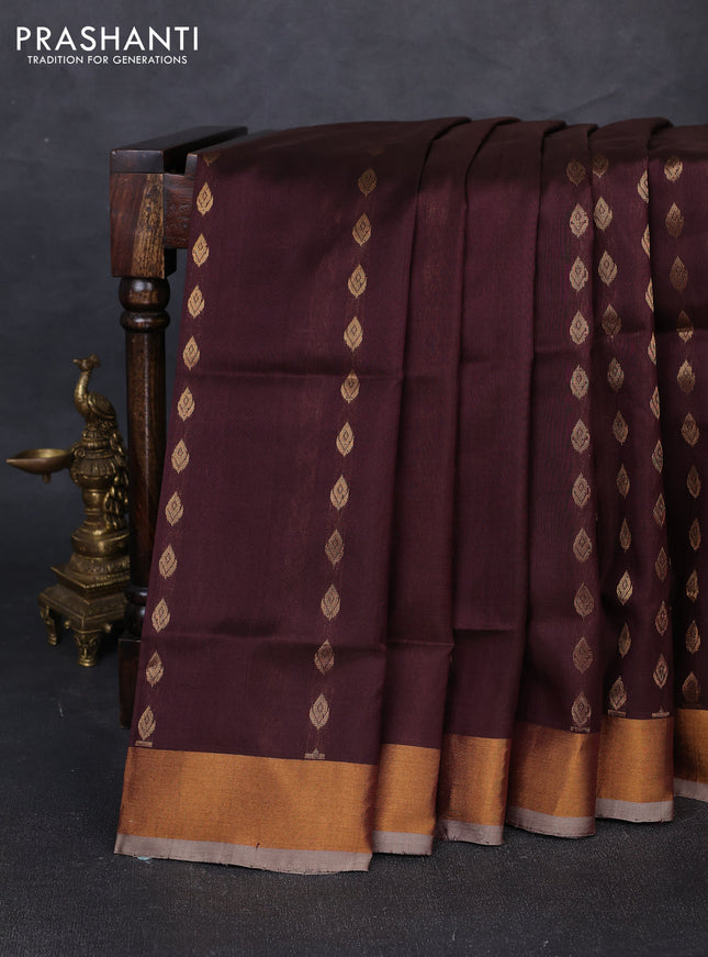 Pure uppada silk saree coffee brown and beige with allover zari woven buttas and zari woven border