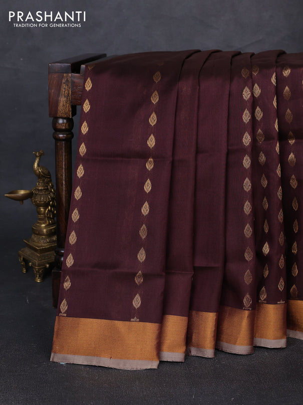 Pure uppada silk saree coffee brown and beige with allover zari woven buttas and zari woven border