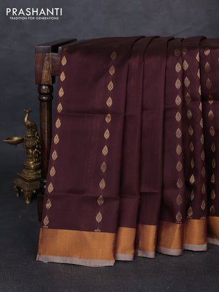 Pure uppada silk saree coffee brown and beige with allover zari woven buttas and zari woven border