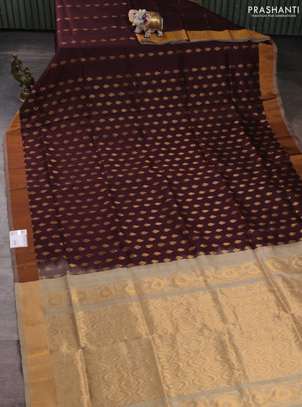 Pure uppada silk saree coffee brown and beige with allover zari woven buttas and zari woven border