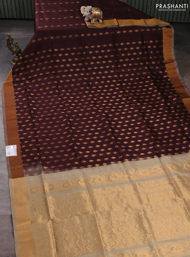 Pure uppada silk saree coffee brown and beige with allover zari woven buttas and zari woven border