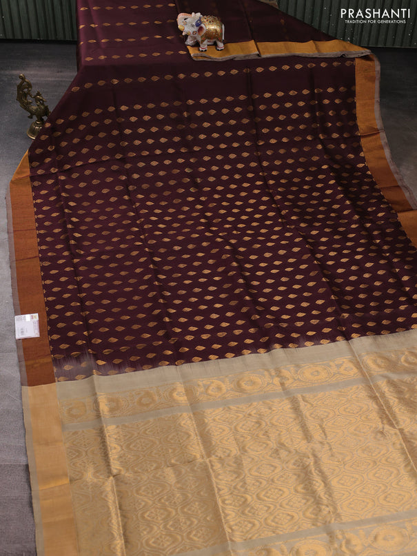 Pure uppada silk saree coffee brown and beige with allover zari woven buttas and zari woven border
