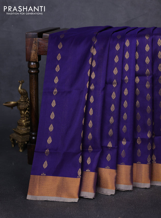 Pure uppada silk saree blue with allover zari woven buttas and zari woven border