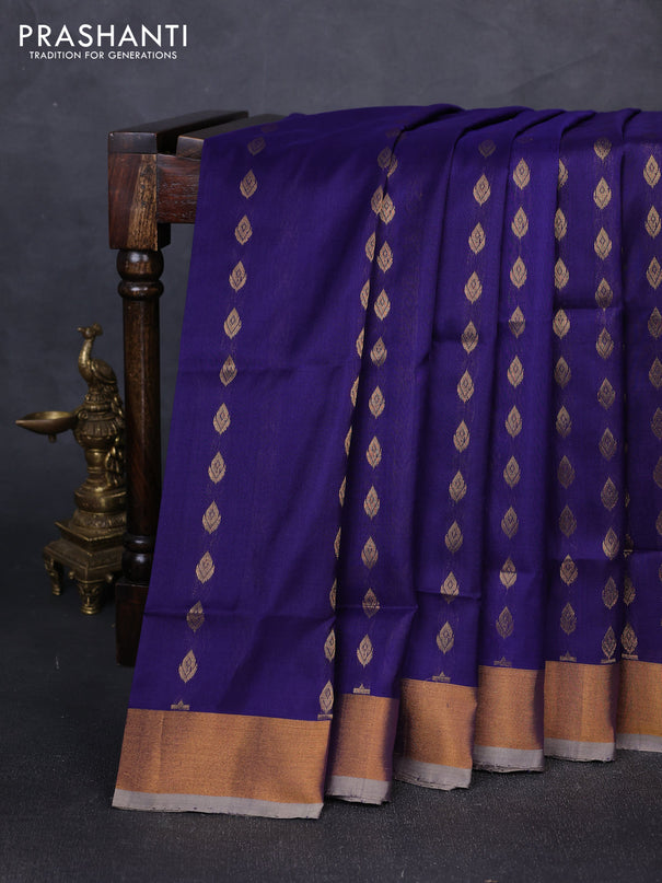 Pure uppada silk saree blue with allover zari woven buttas and zari woven border