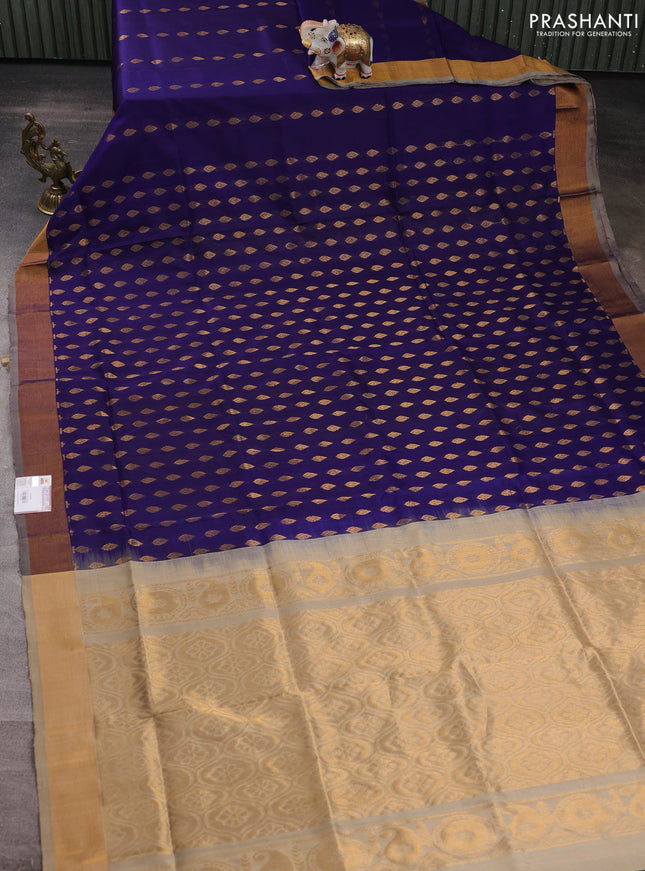 Pure uppada silk saree blue with allover zari woven buttas and zari woven border