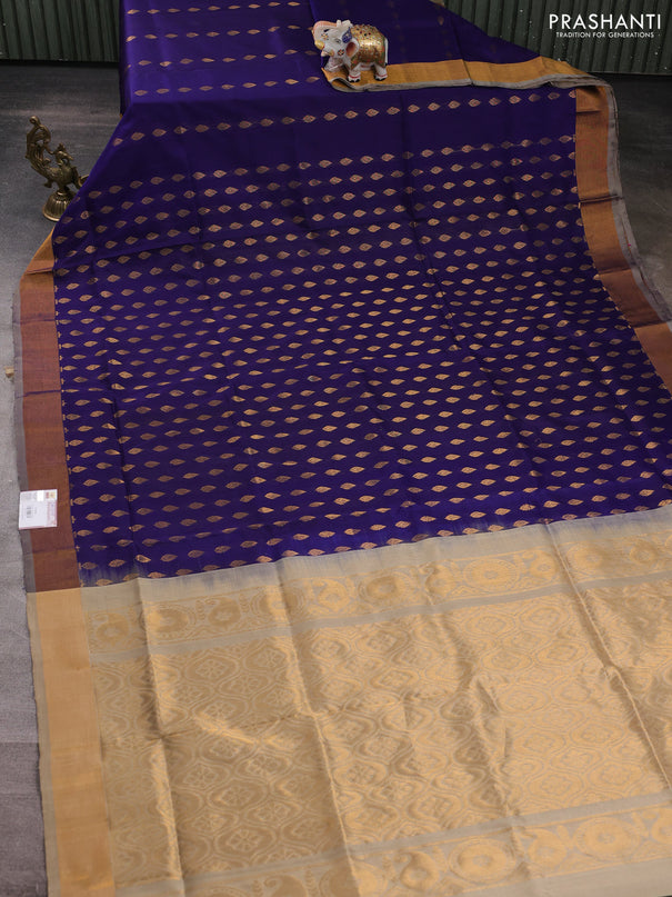 Pure uppada silk saree blue with allover zari woven buttas and zari woven border