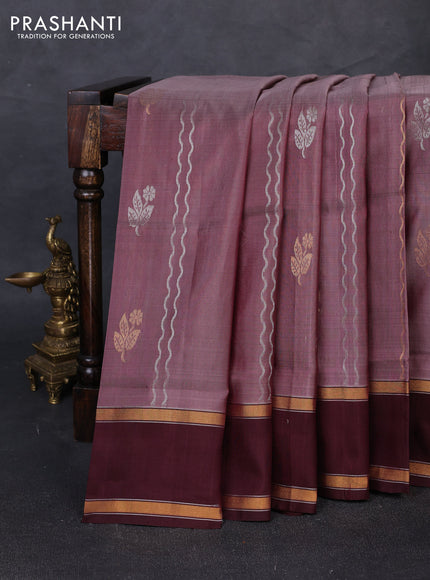 Pure uppada silk saree pastel brown and coffee brown with allover zari weaves & buttas and rettapet zari woven border