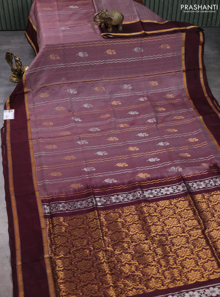 Pure uppada silk saree pastel brown and coffee brown with allover zari weaves & buttas and rettapet zari woven border