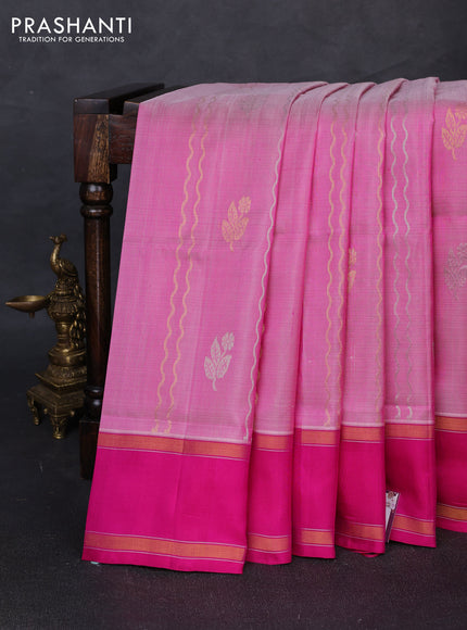 Pure uppada silk saree light pink and pink with allover zari weaves & buttas and rettapet zari woven border