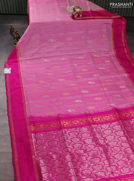 Pure uppada silk saree light pink and pink with allover zari weaves & buttas and rettapet zari woven border