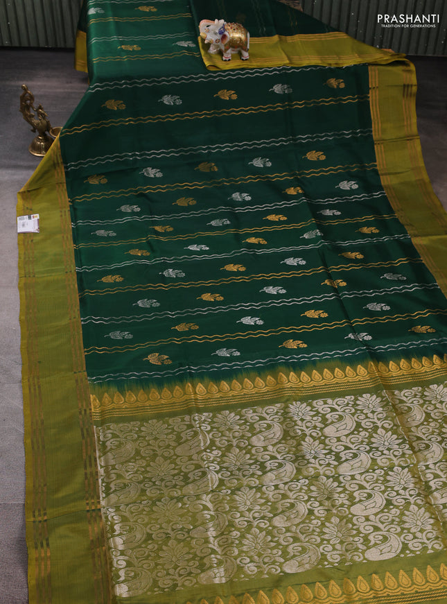 Pure uppada silk saree green and light green with allover zari weaves & buttas and rettapet zari woven border