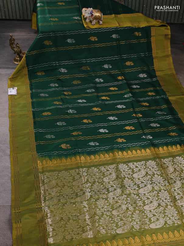 Pure uppada silk saree green and light green with allover zari weaves & buttas and rettapet zari woven border