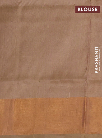 Pure uppada silk saree beige with silver & gold zari woven floral buttas and floral design zari woven border