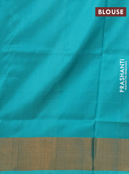 Pure uppada silk saree teal blue with silver & gold zari woven floral buttas and floral design zari woven border