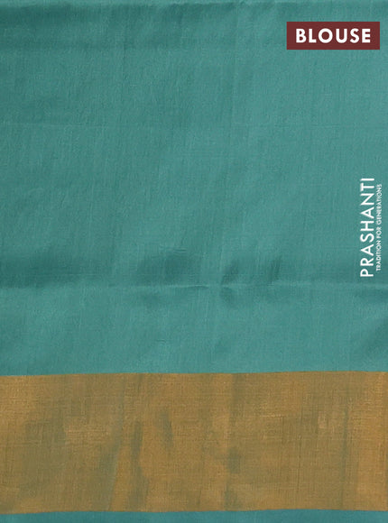 Pure uppada silk saree teal green shade with silver & gold zari woven floral buttas and floral design zari woven border