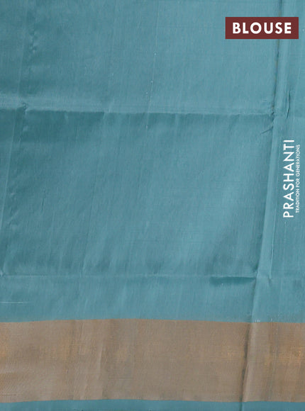 Pure uppada silk saree mild teal blue with silver & gold zari woven floral buttas and floral design zari woven border