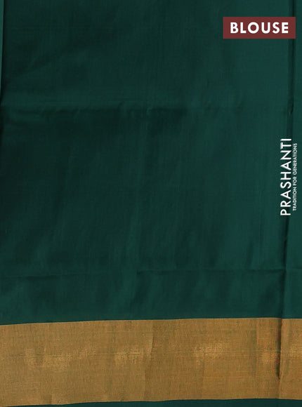 Pure uppada silk saree dark green with silver & gold zari woven floral buttas and floral design zari woven border