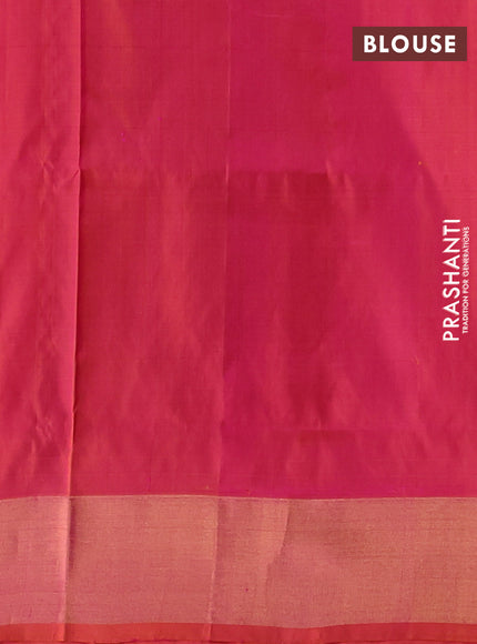 Pure uppada silk saree dual shade of pinkish orange with silver & gold zari woven floral buttas and floral design zari woven border