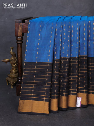 Pure uppada silk saree peacock blue and black with allover zari woven buttas and long zari woven border