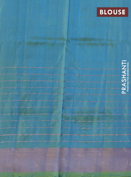 Pure uppada silk saree cs blue and dual shade of light green with allover zari woven buttas and long zari woven border