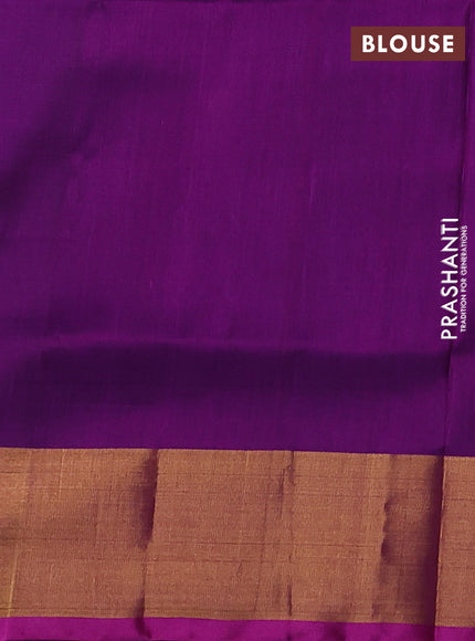 Pure uppada silk saree teal blue and purple with silver & gold zari woven coin buttas and zari woven border