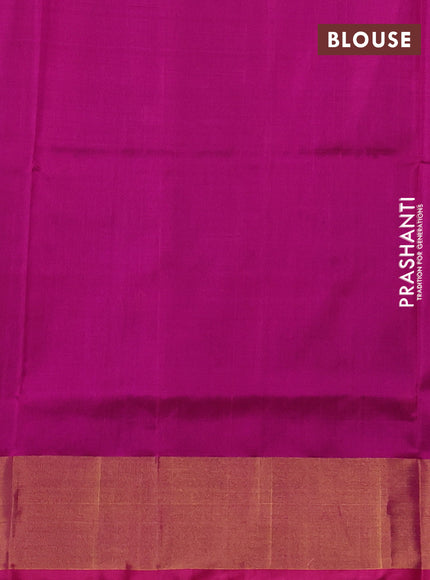 Pure uppada silk saree dual shade of bluish green and pink with silver & gold zari woven coin buttas and zari woven border