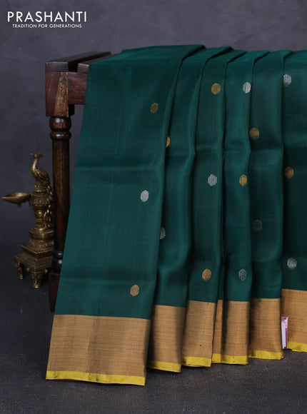 Pure uppada silk saree green and yellow with silver & gold zari woven coin buttas and zari woven border