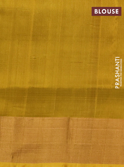 Pure uppada silk saree green and yellow with silver & gold zari woven coin buttas and zari woven border