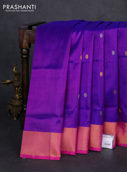 Pure uppada silk saree purple and pink with silver & gold zari woven coin buttas and zari woven border