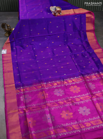 Pure uppada silk saree purple and pink with silver & gold zari woven coin buttas and zari woven border