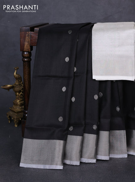 Pure uppada silk saree black and pastel grey with silver zari woven coin buttas and silver zari woven border
