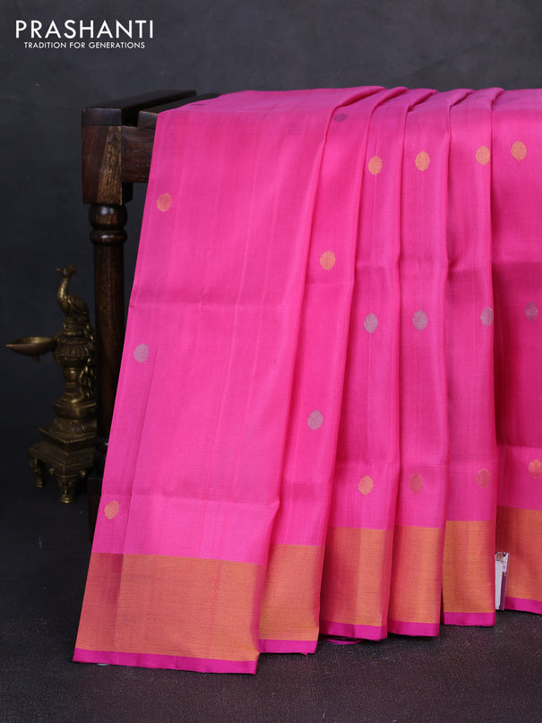 Pure uppada silk saree light pink and pink with silver & gold zari woven coin buttas and zari woven border