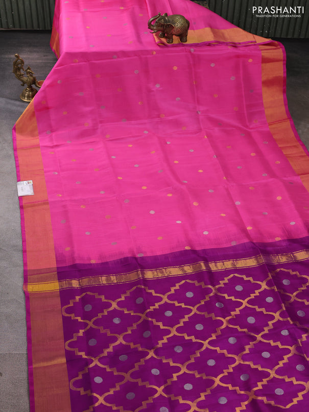 Pure uppada silk saree light pink and pink with silver & gold zari woven coin buttas and zari woven border