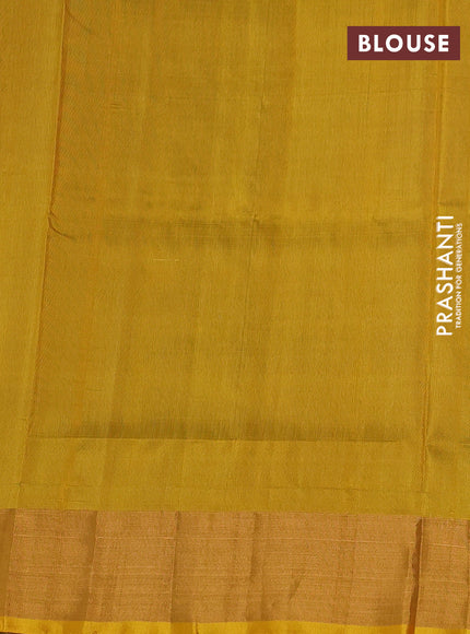 Pure uppada silk saree cs blue and yellow with silver & gold zari woven coin buttas and zari woven border