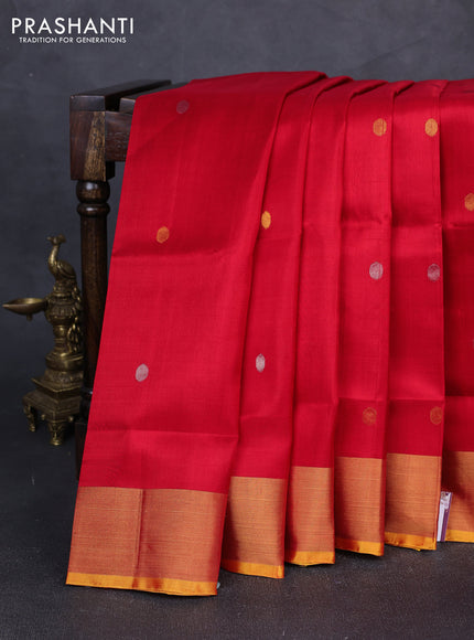 Pure uppada silk saree red and yellow with silver & gold zari woven coin buttas and zari woven border