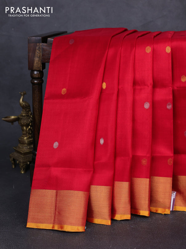 Pure uppada silk saree red and yellow with silver & gold zari woven coin buttas and zari woven border
