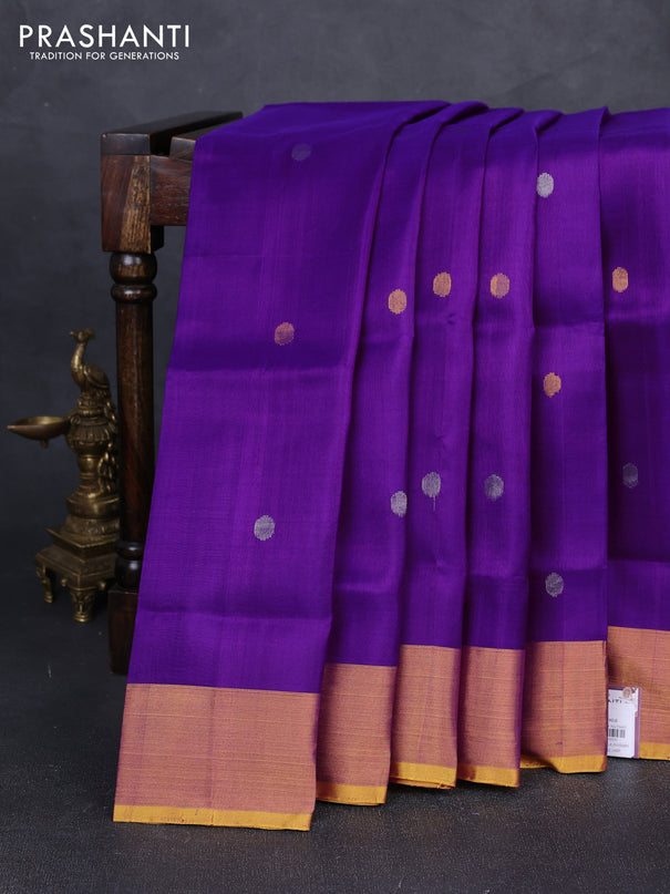 Pure uppada silk saree purple and yellow with silver & gold zari woven coin buttas and zari woven border