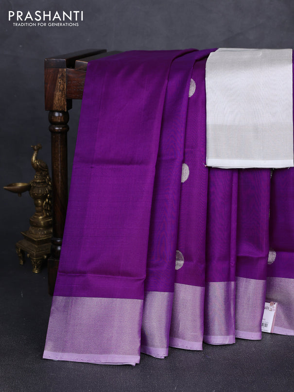 Pure uppada silk saree purple with silver zari woven coin buttas and silver zari woven border