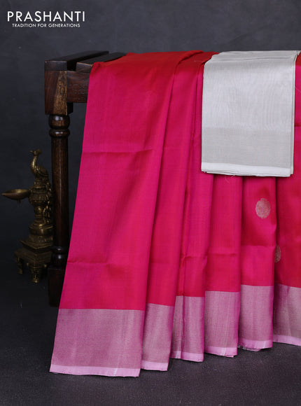 Pure uppada silk saree pink with silver zari woven coin buttas and silver zari woven border