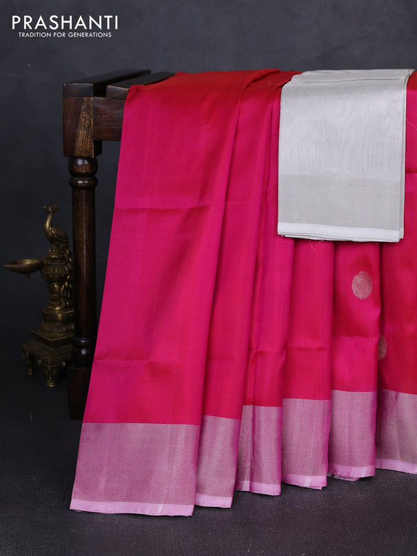 Pure uppada silk saree pink with silver zari woven coin buttas and silver zari woven border