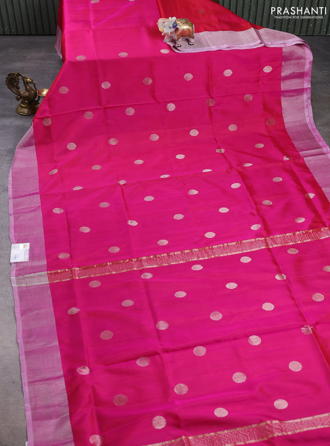 Pure uppada silk saree pink with silver zari woven coin buttas and silver zari woven border