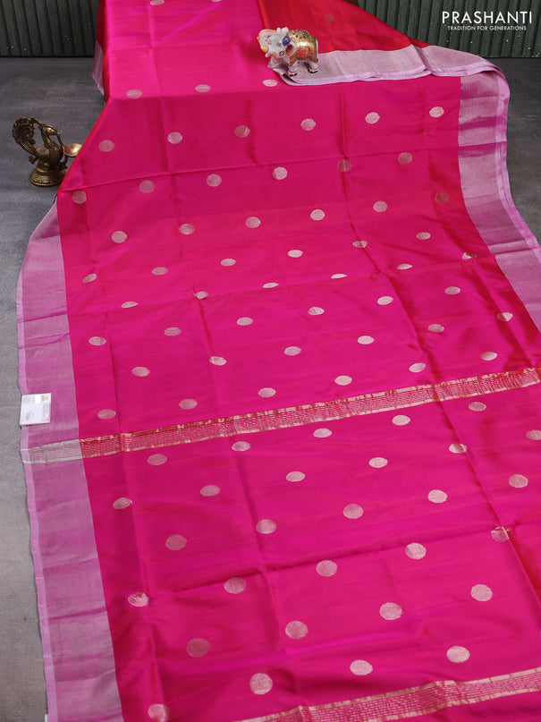 Pure uppada silk saree pink with silver zari woven coin buttas and silver zari woven border