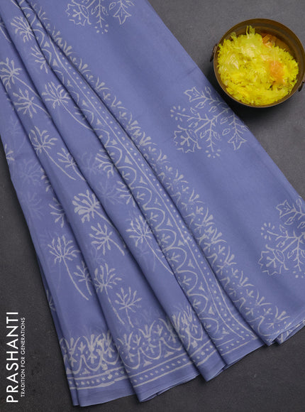 Georgette saree pastel lavender with butta block prints and printed border