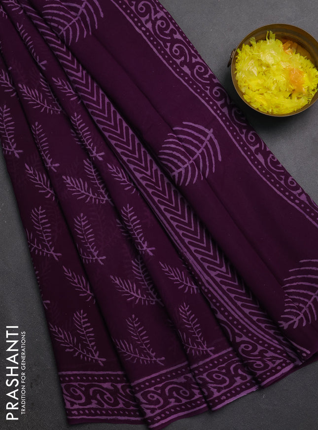 Georgette saree purple with butta block prints and printed border
