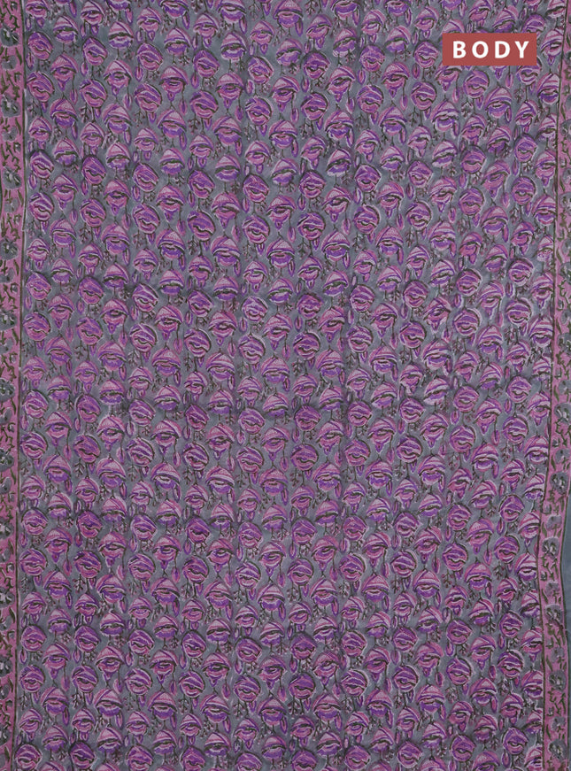 Georgette saree pastel green and mauve pink with allover kalamkari block prints and printed border