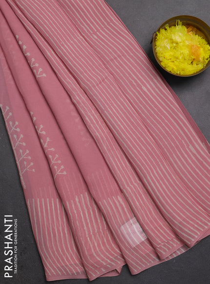 Georgette saree pastel peach with butta block prints and printed border