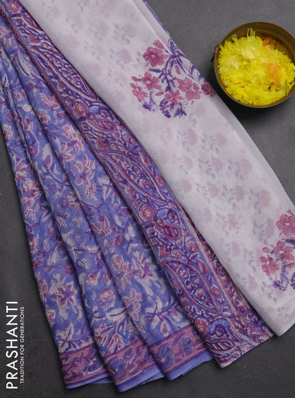 Georgette saree lavender shade and onion pink with allover block prints and printed border